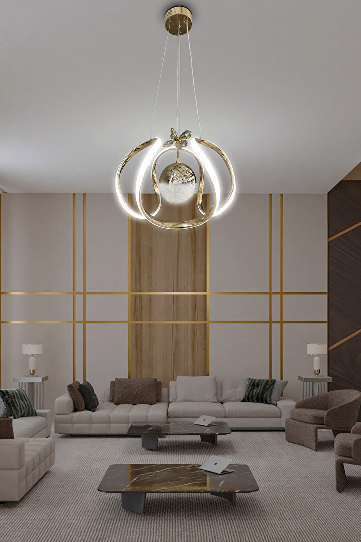 Arya Tek Toplu Led Avize 2 mt - Salon & Oturma Odası Avizesi