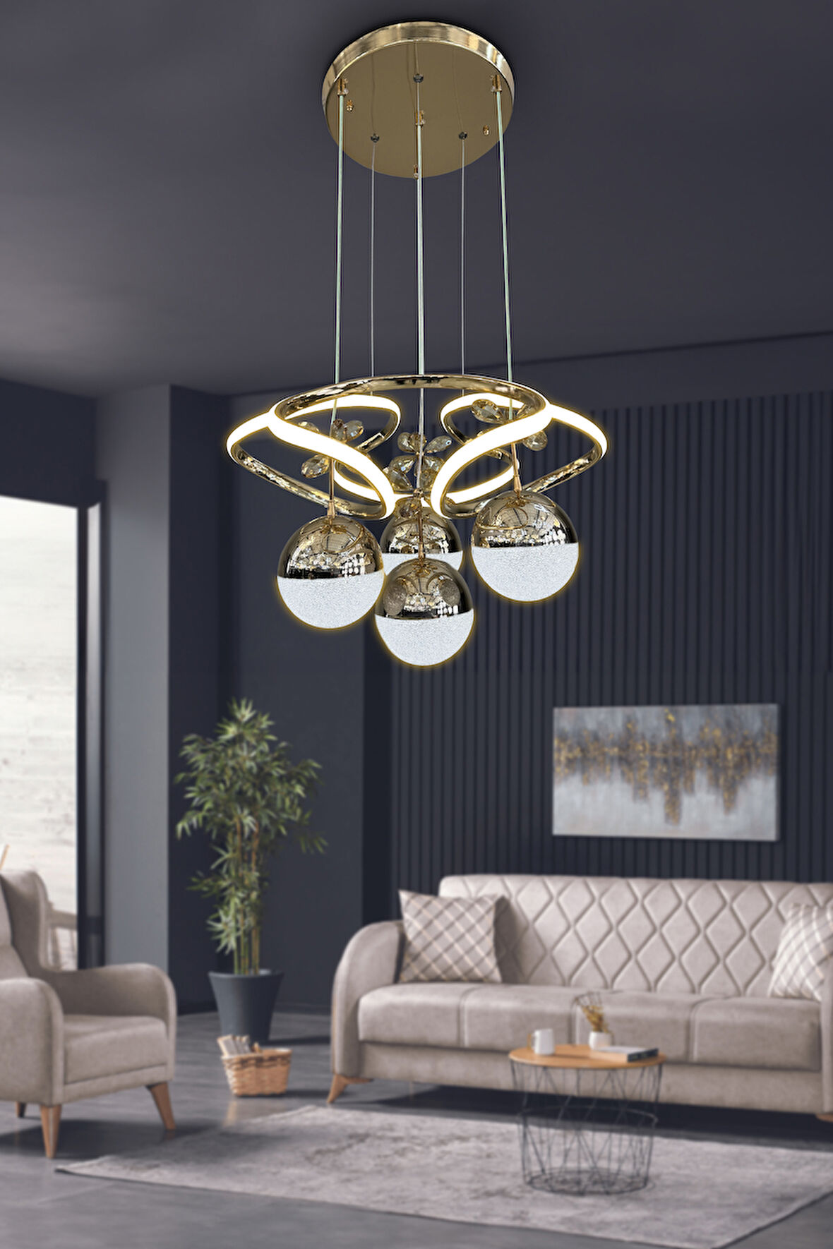 Dron 3 Renk Modern Sarkıt 4 Toplu Led Avize Powerled Ledli Avize 