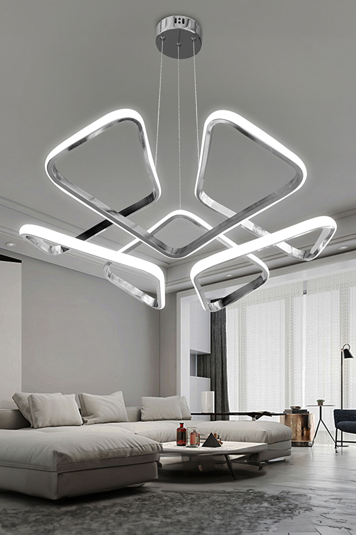 Dron Köşeli Modern Sarkıt Led Avize Salon & Oturma Odası Avizesi 