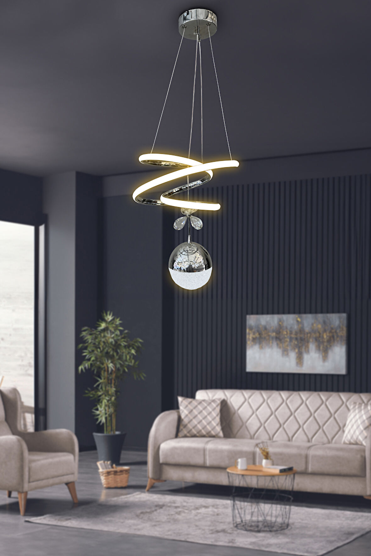 Eylül Tek Toplu Led Avize 2 mt - Salon & Oturma Odası Avizesi