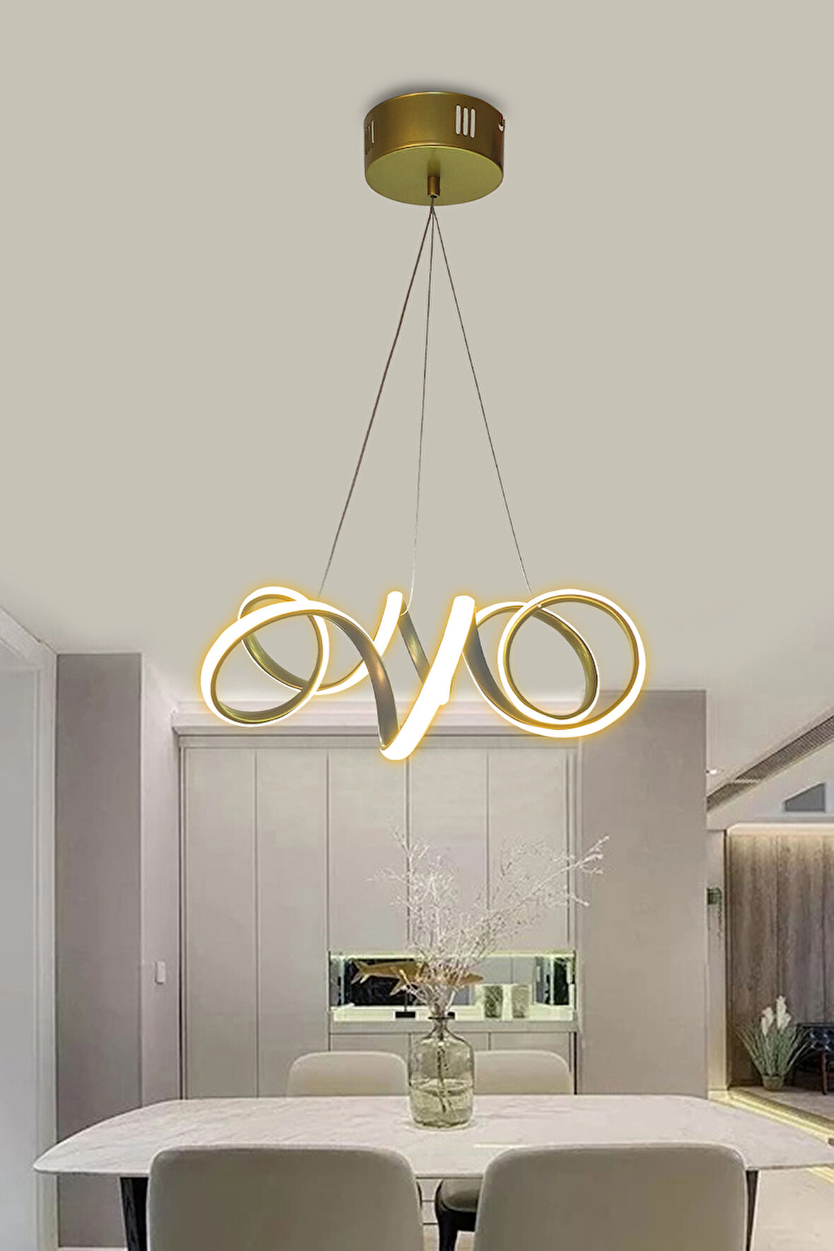 Modern Sarkıt Krom Kıvrım Beyaz Işık Led Avize 