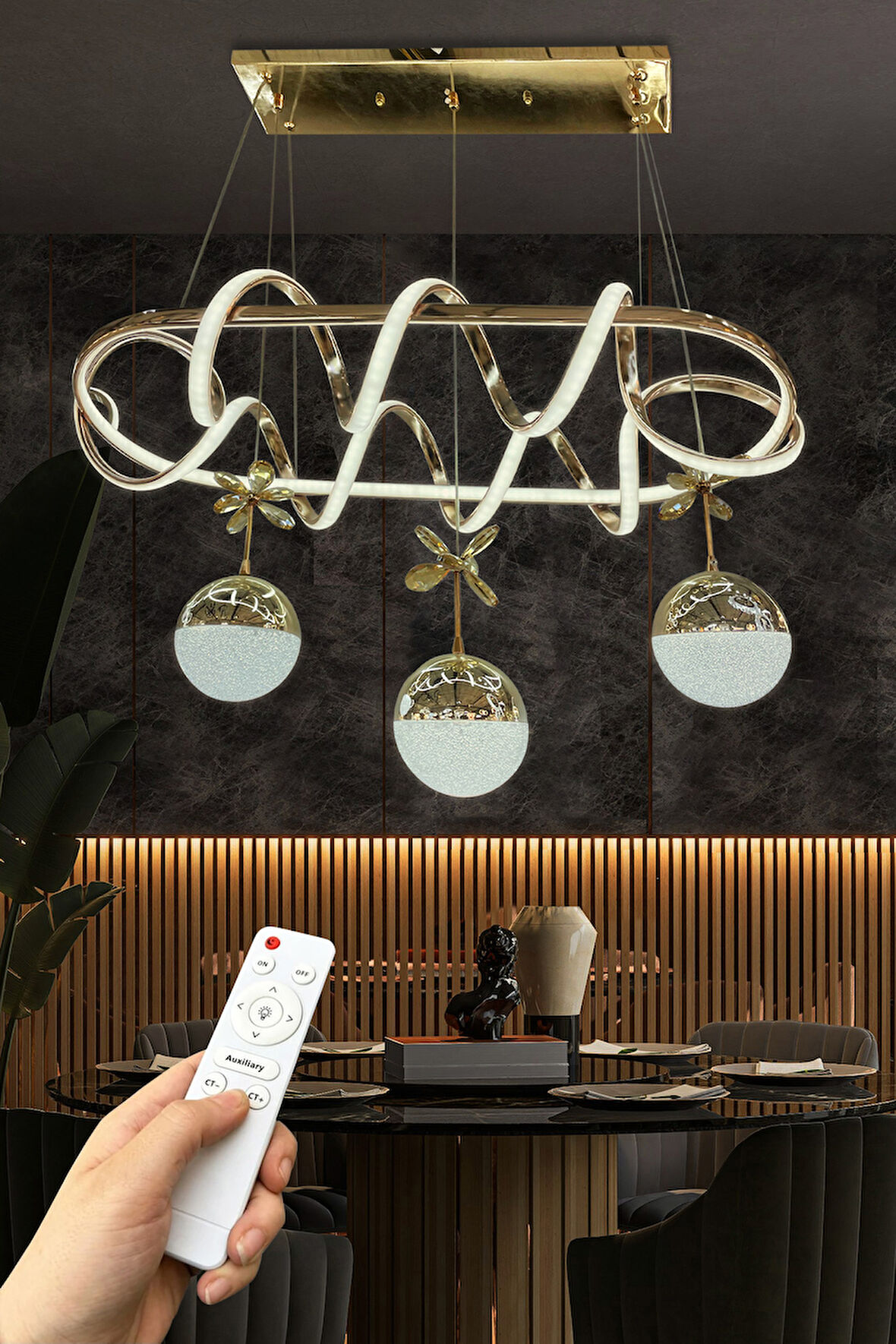 Kuzey Yemek Masası 3 Toplu İthal Led Avize 