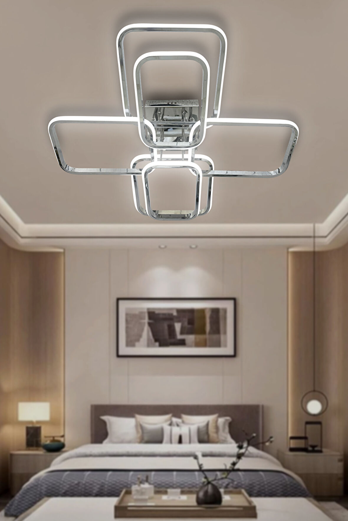 Modern Plafoner 6'Lı Kare Ledli Avize 