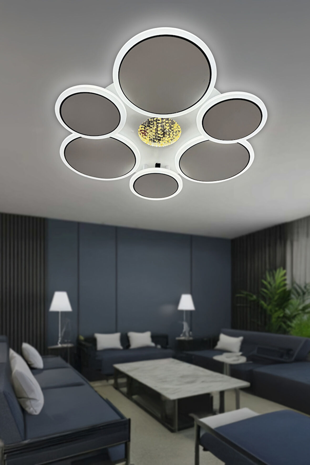 Victoria Yuvarlak Plafonyer Pleksi Ledli Avize 3+3