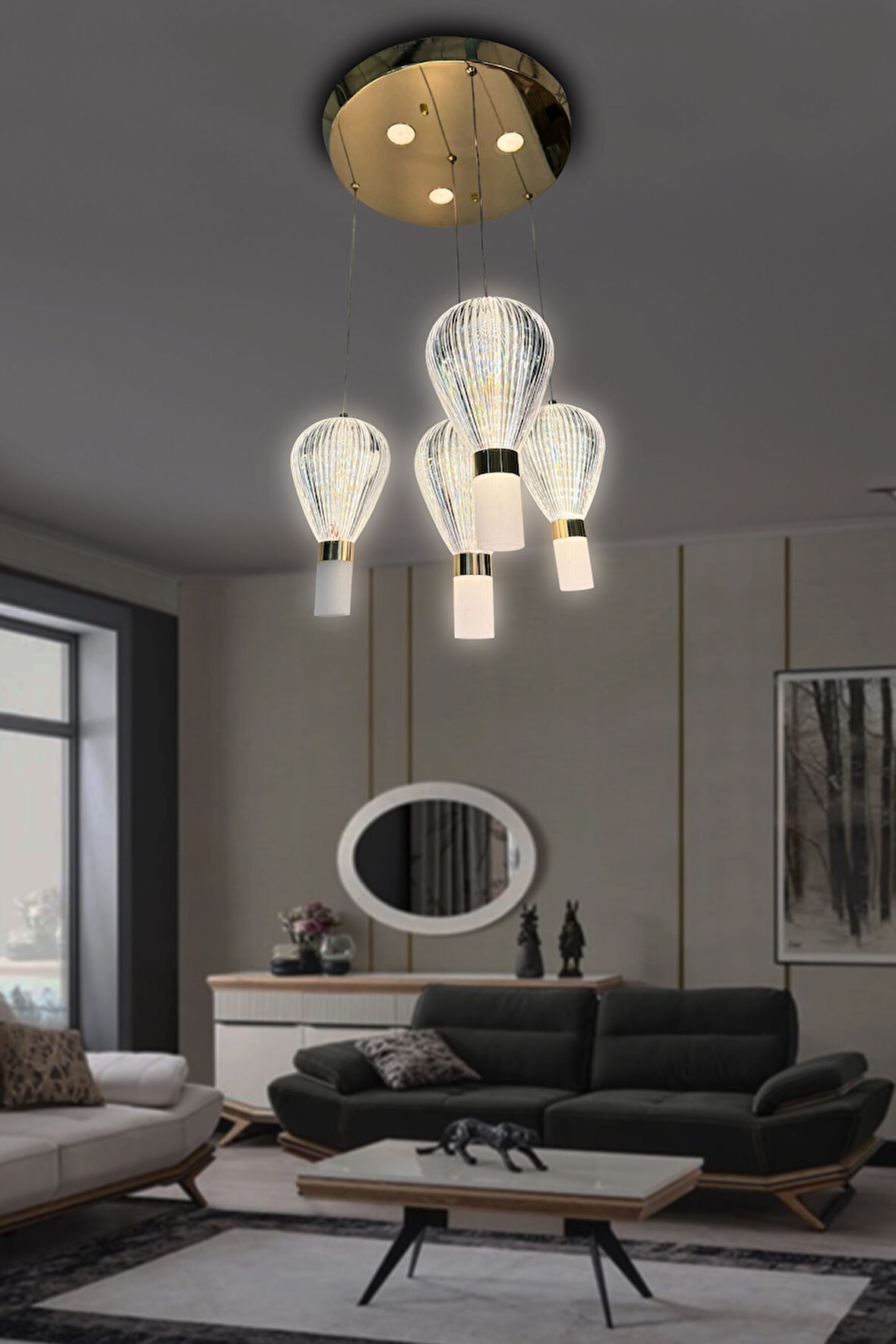 Paraşüt 4 'lü Modern Salon Led Avize