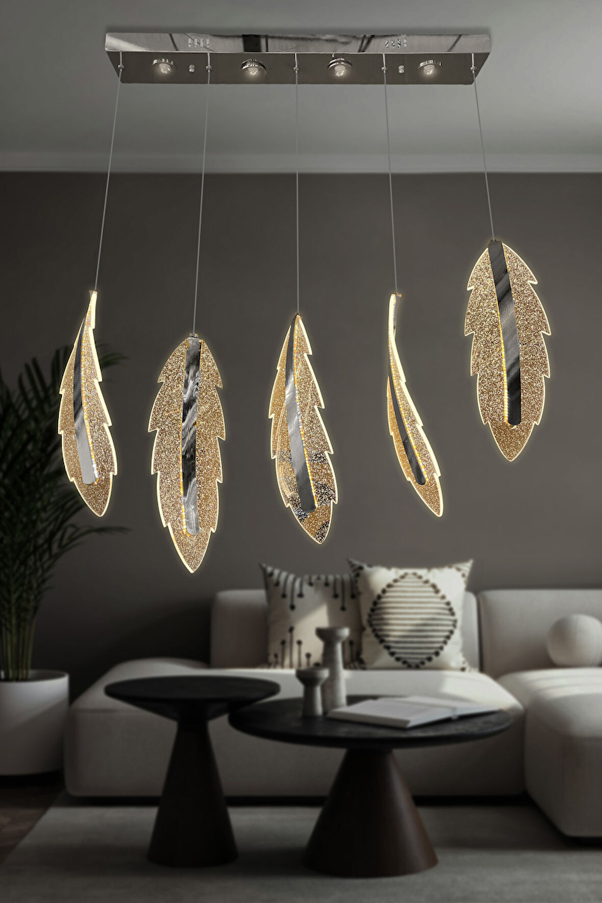 Lunex  5 Li Sıralı Sarkıt Led Avize