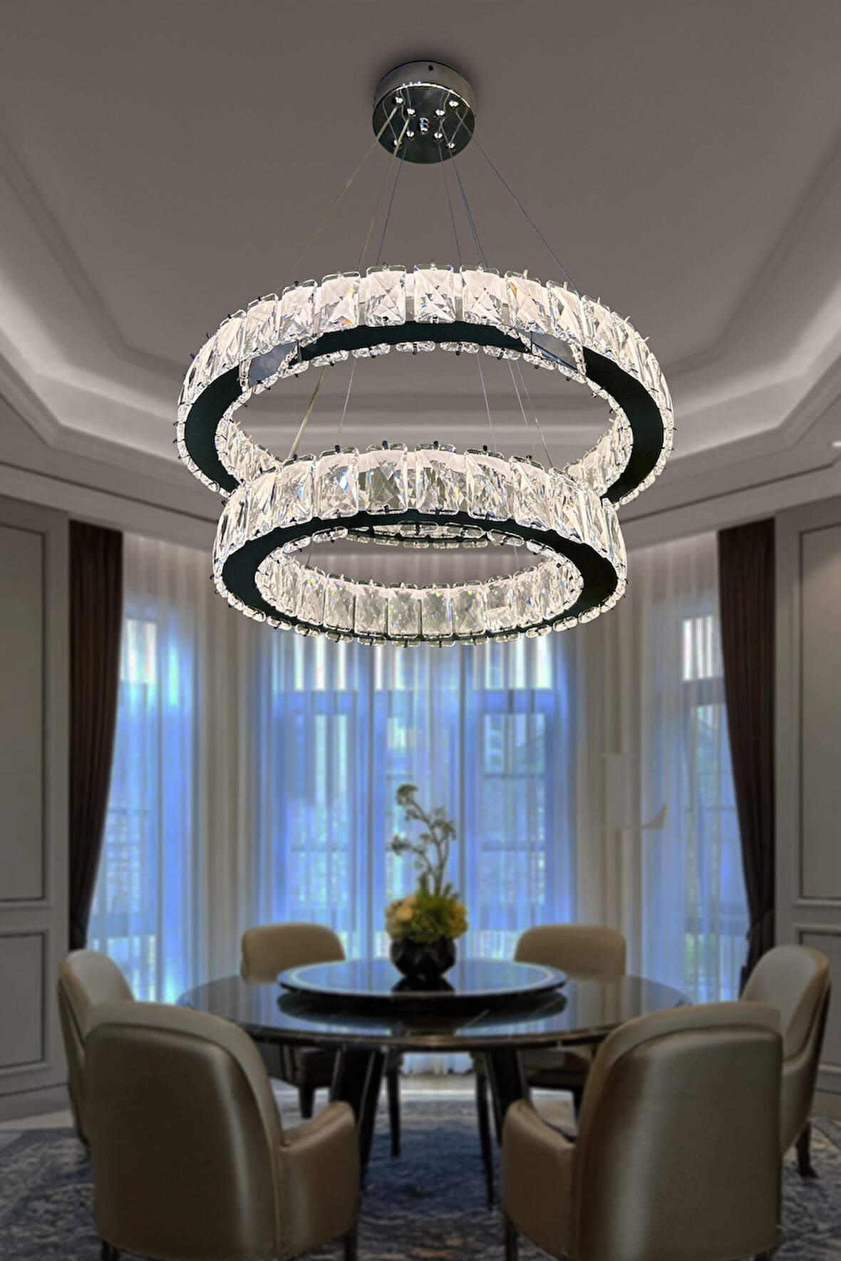 2 DAİRE TAŞLI MODERN  LED AVİZE