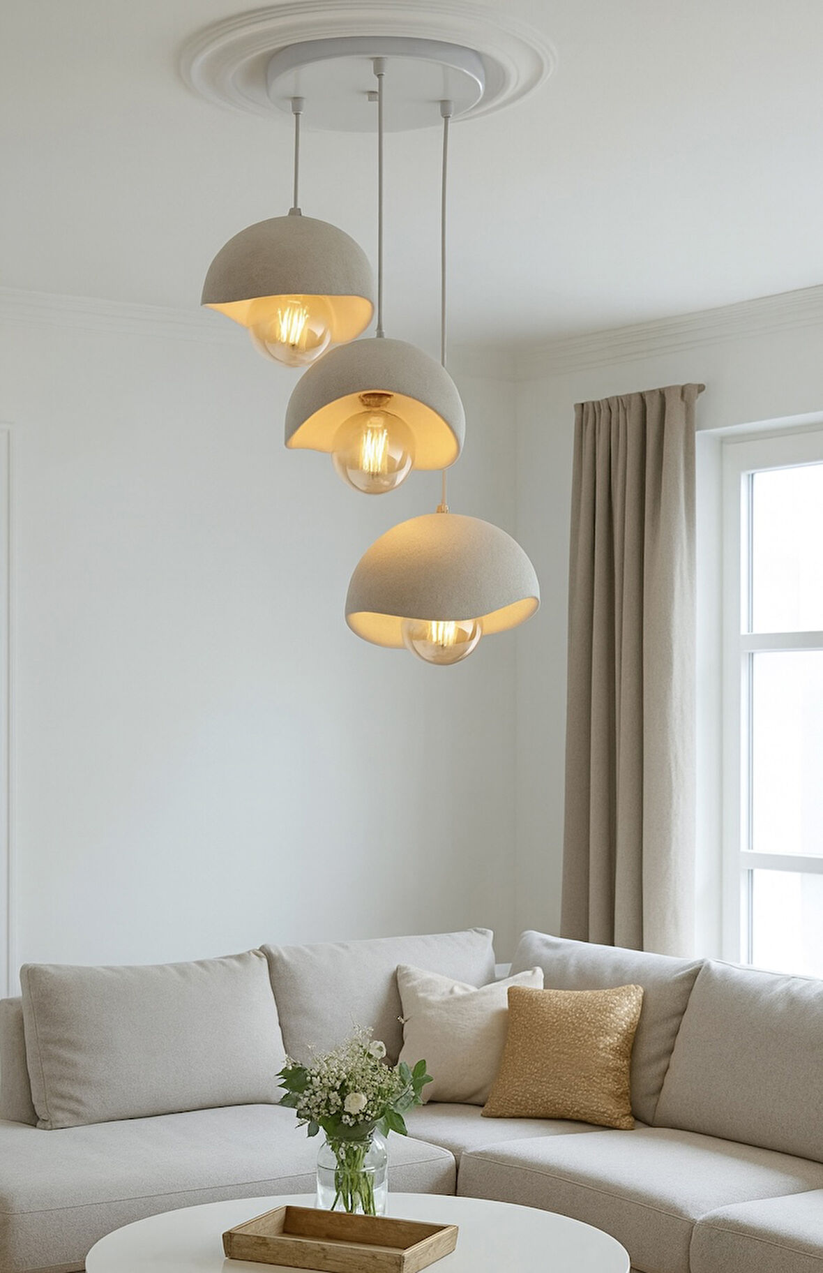 3'lü Beton Avize Modern Sarkıt Pinterest Bohem Avize Beyaz