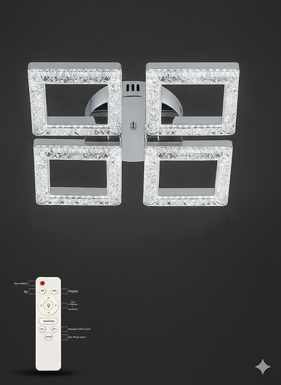 Kare Akrilik 4'Lü Plafonyer 3 Renk Tavana Sıfır Led Avize