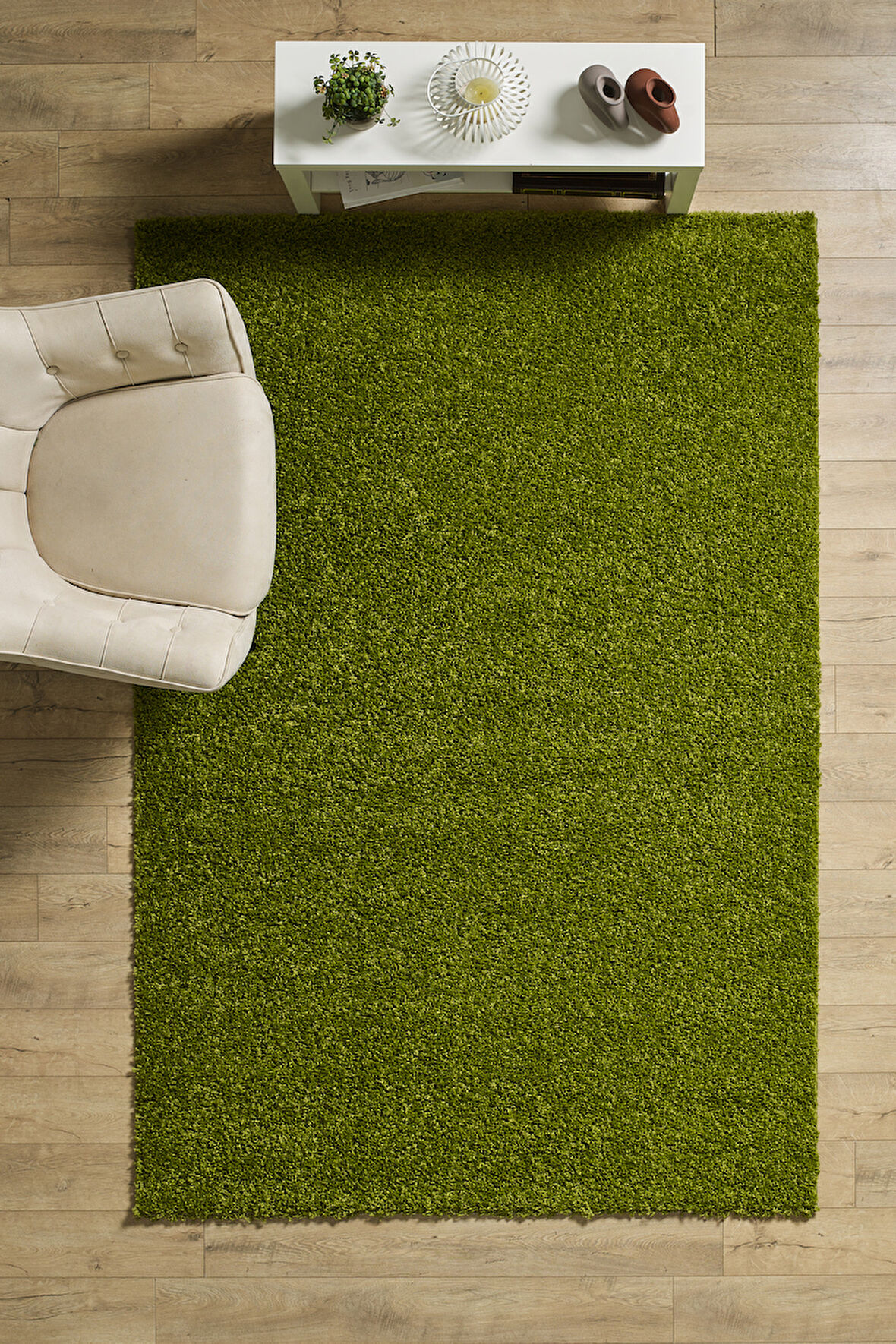 Modern Desenli Salon Halısı Yeşil Peluş Halı Yıkanabilir Post Halı Kaymaz Taban Halı 