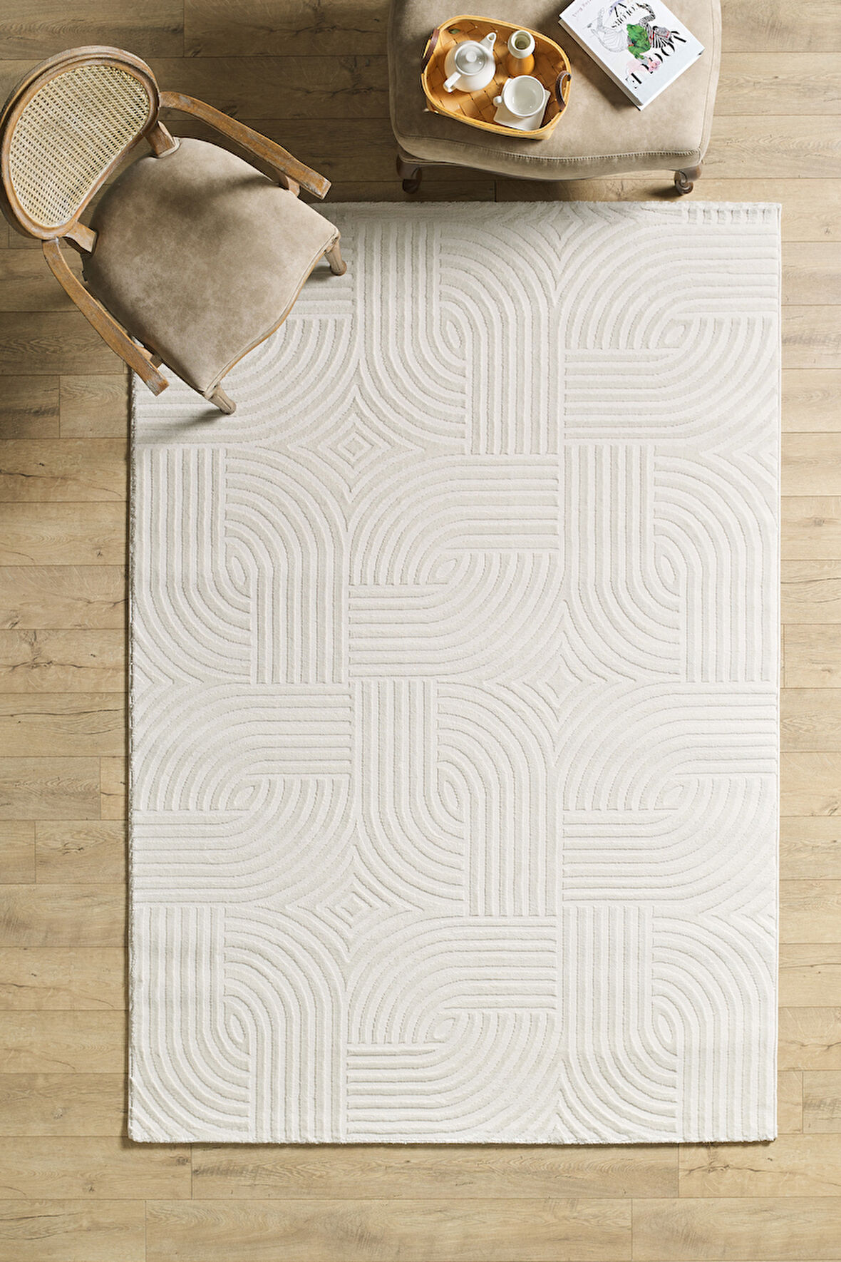 Modern Halı Salon Halısı Oturma Odası Halısı Yolluk Krem Halı Hav Toz Vermez Kolay Temizlenebilir 