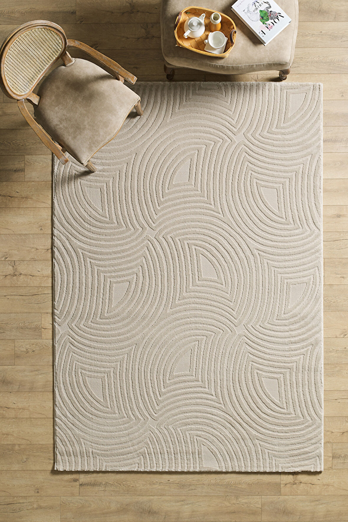 Modern Salon Halısı Oturma Odası Halısı Yolluk Bej Halı Hav Toz Vermez Kolay Temizlenebilir Halı