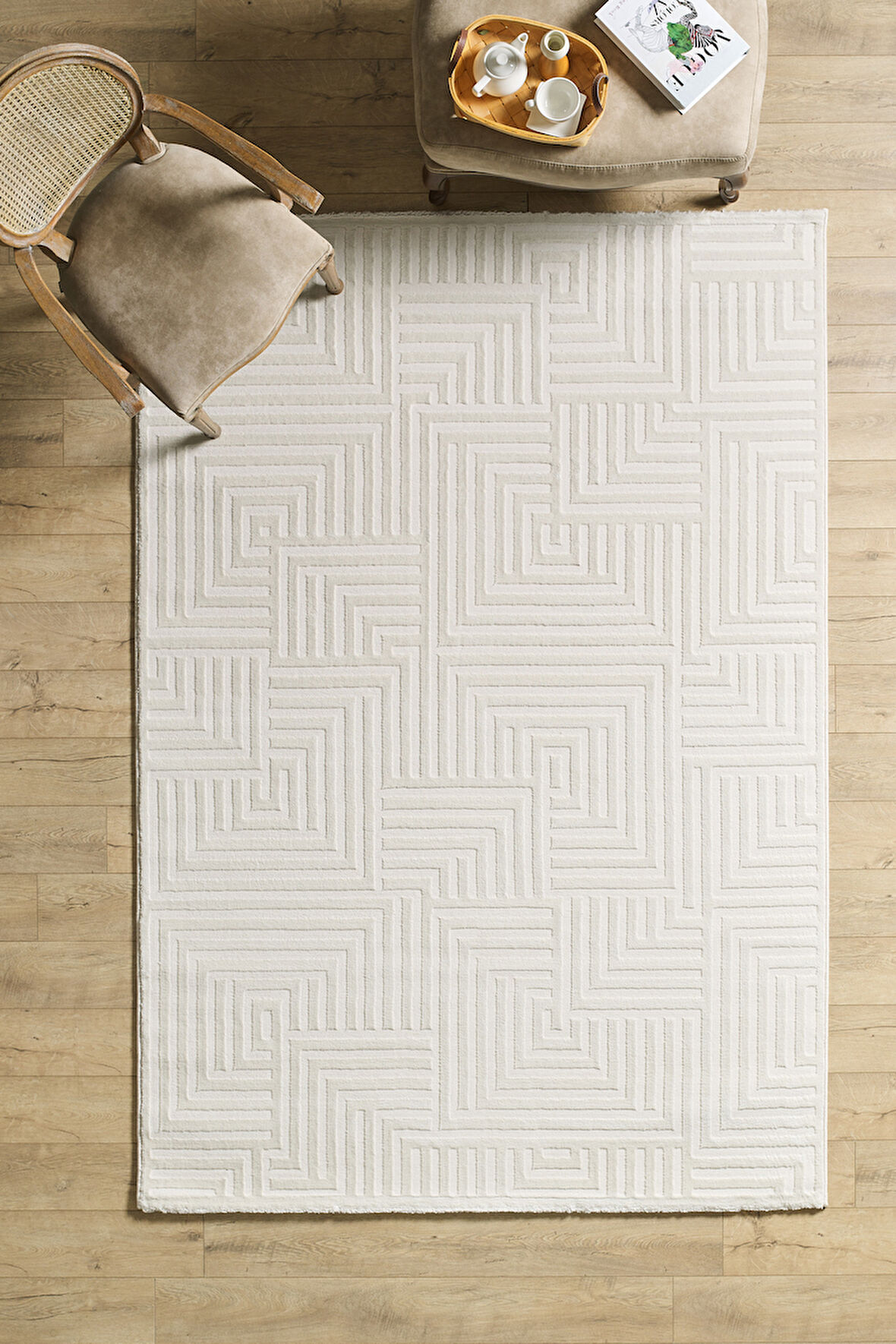 Modern Oturma Odası Halısı Salon Halısı Yolluk Krem Halı Hav Toz Vermez Kolay Temizlenebilir Halı