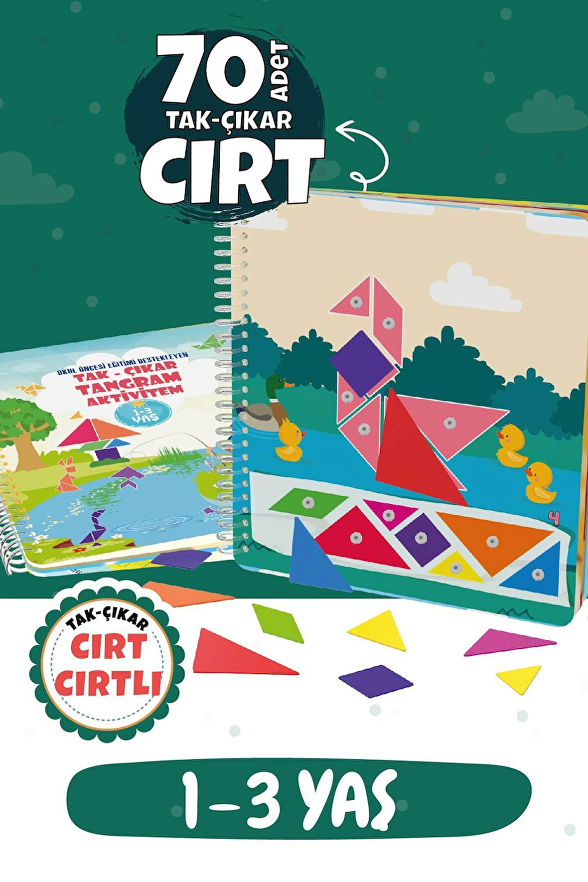 Çocuğumun Cırt Cırtlı Tak - Çıkar Tangram Aktivite Kitabı 1-3 Yaş, Okul Öncesi Eğitimi 70 Adet Cırt