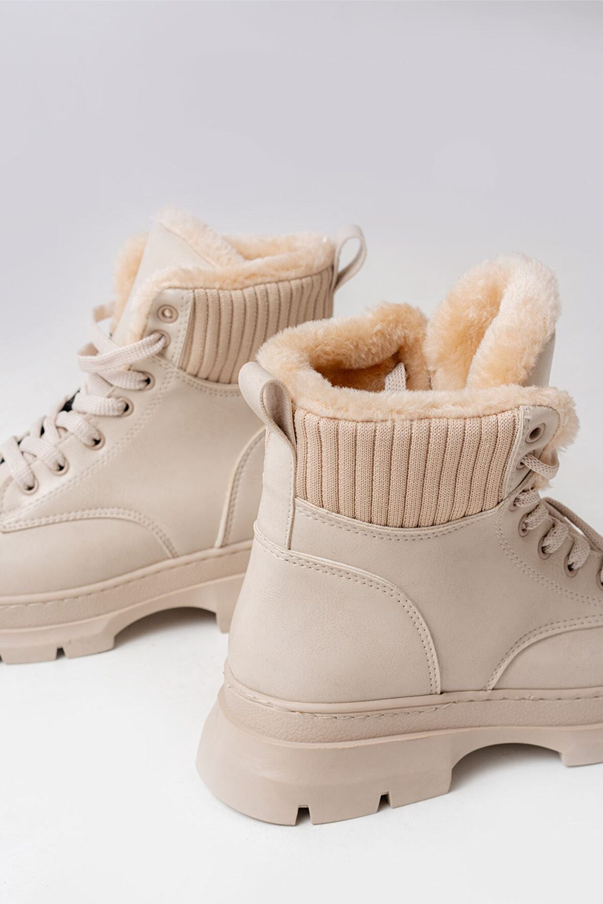 ASKA SHOES ASM-080 Bej Bağcıklı Günlük Kadın Bot