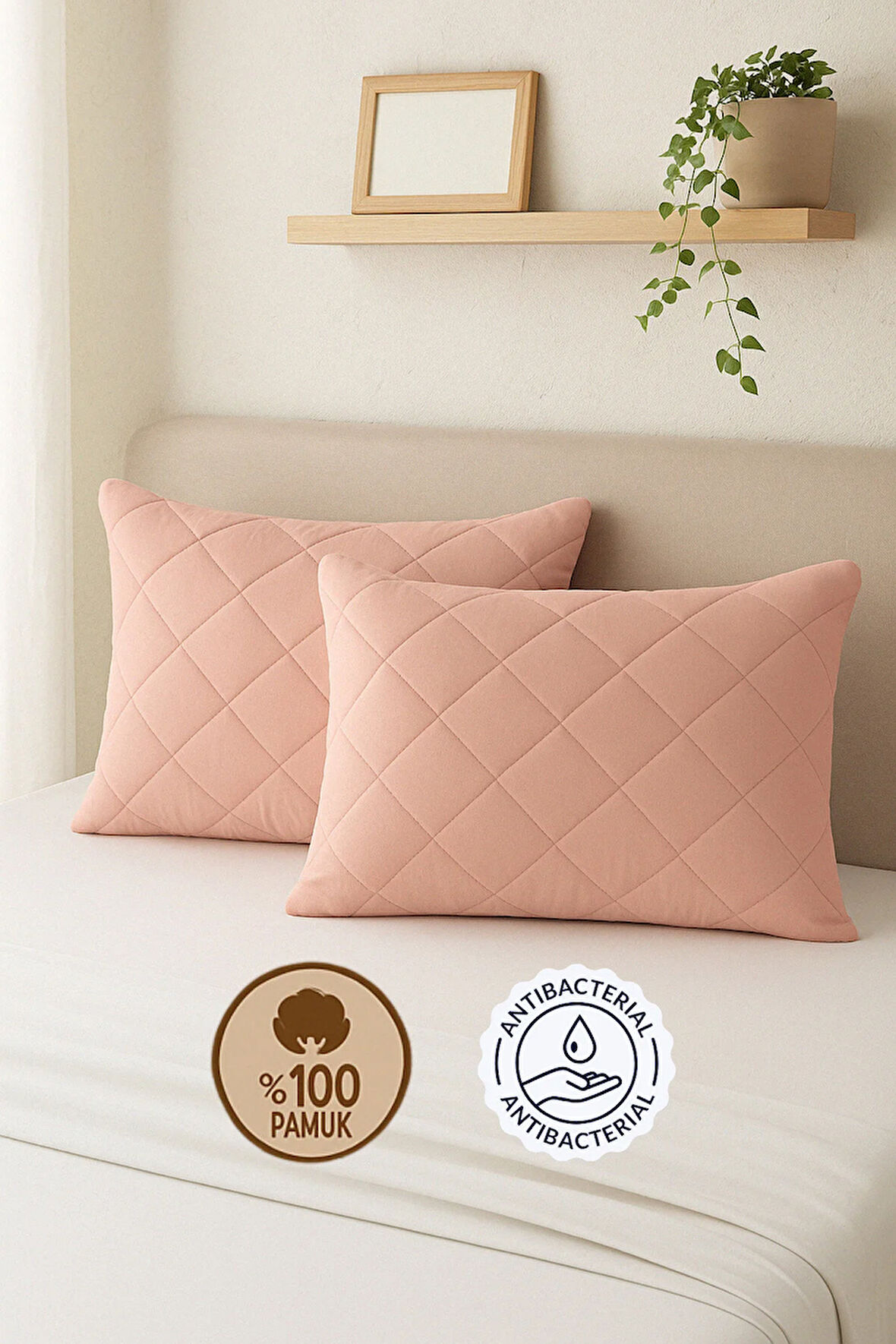 Formeya Pamukkale Alez Pudra %100 Pamuk Kapitone Yastık Koruyucu Alez 2 Adet