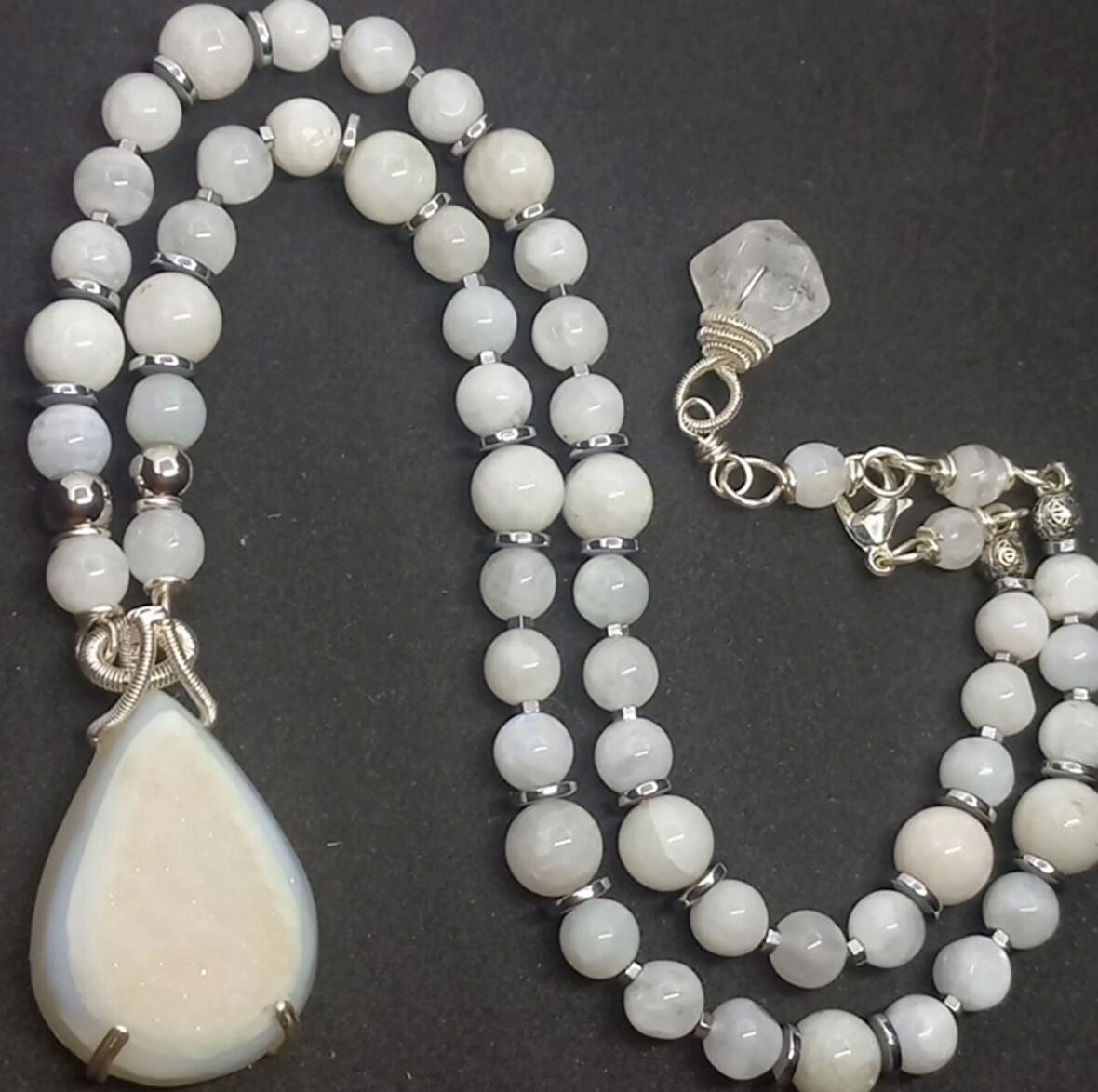 :2411 Druzeli Akik Ay taşı Hematit el yapımı kolye