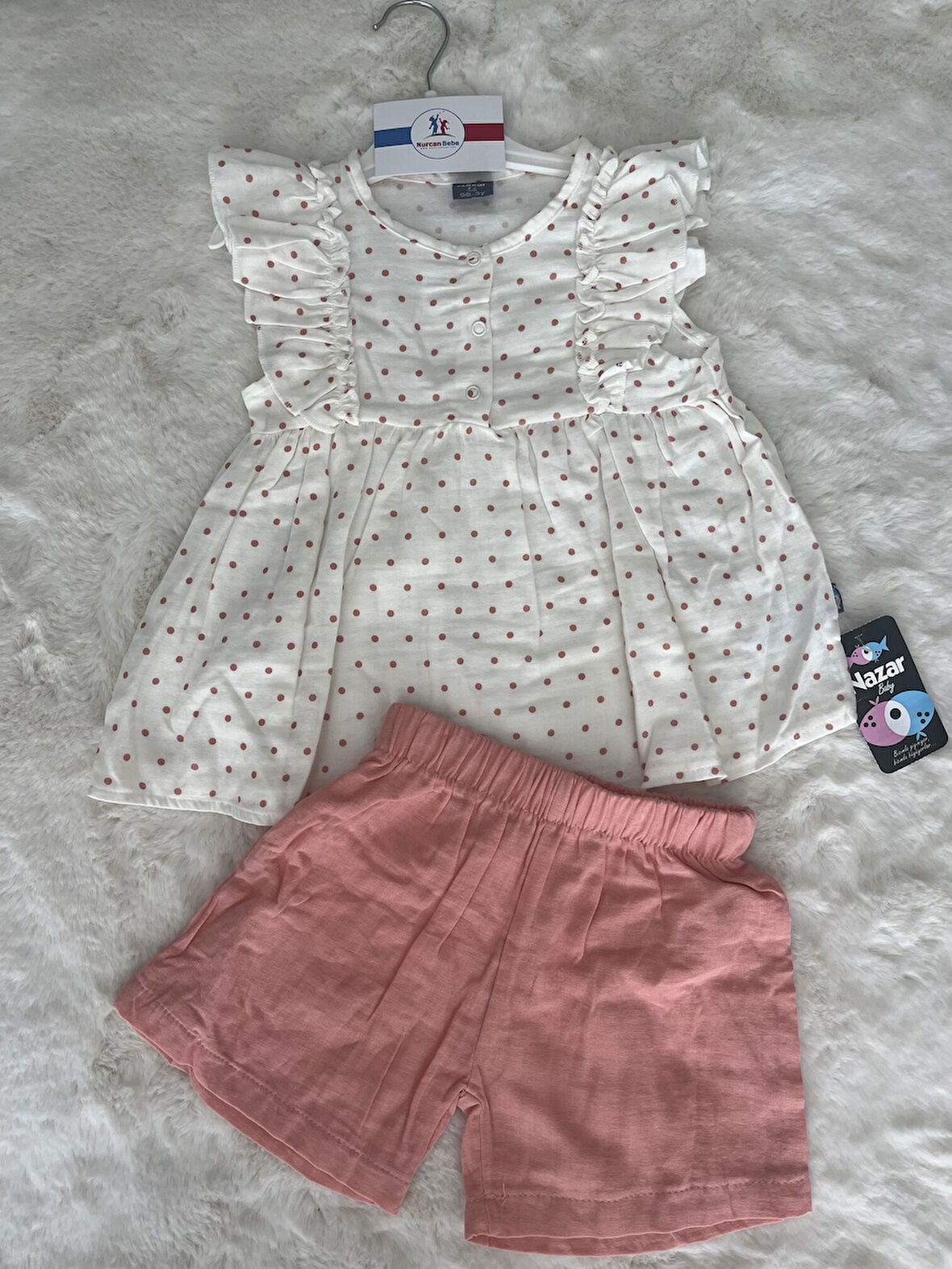 Puan Desenli Fırfırlı Müslin Takım