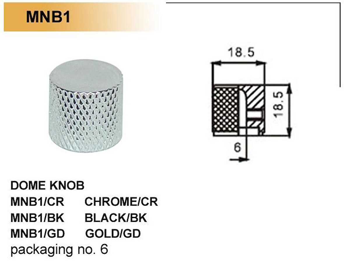 GİTAR POT. DÜĞME BAŞLIĞI (KUBBELİ) METAL, KROM, (1