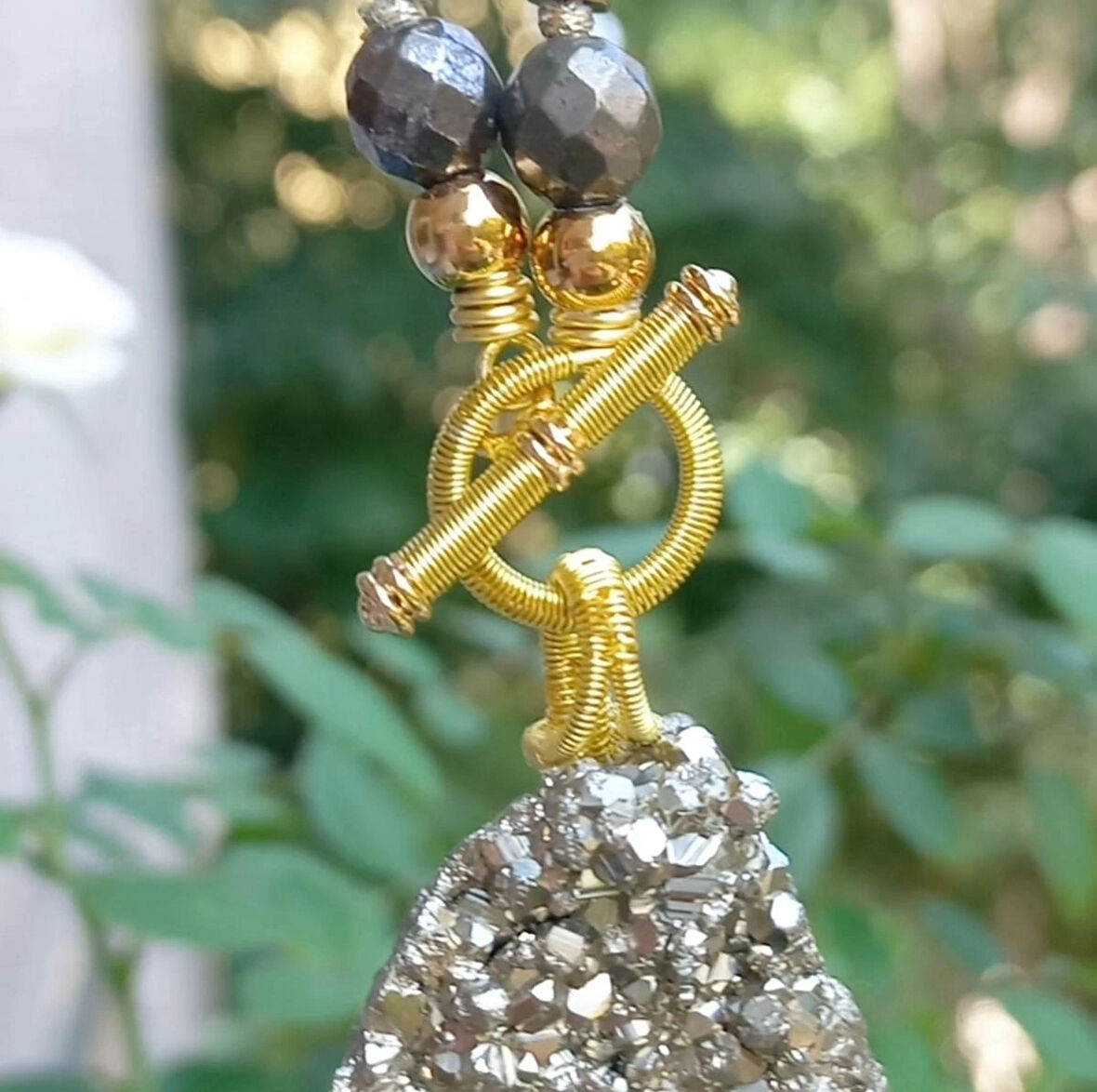 2413 Pirit Hematit düğümlü el yapımı kolye