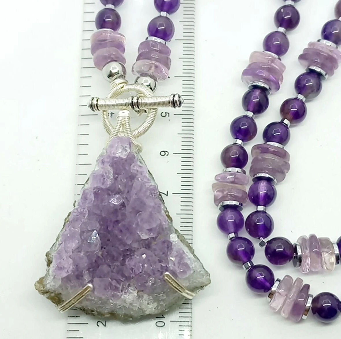 2414 Ham Ametist Hematit el yapımı kolye