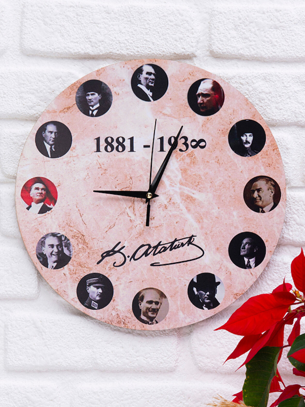 DeepCraft Dekoratif Ahşap Duvar Saati Salon,Ofis,Büro,Ev Şık Tasarım-Her Saat Atatürk