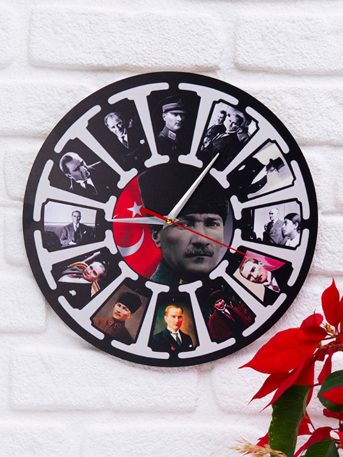 DeepCraft Dekoratif Ahşap Duvar Saati Salon,Ofis,Büro,Ev Şık Tasarım-Parçalı Atatürk