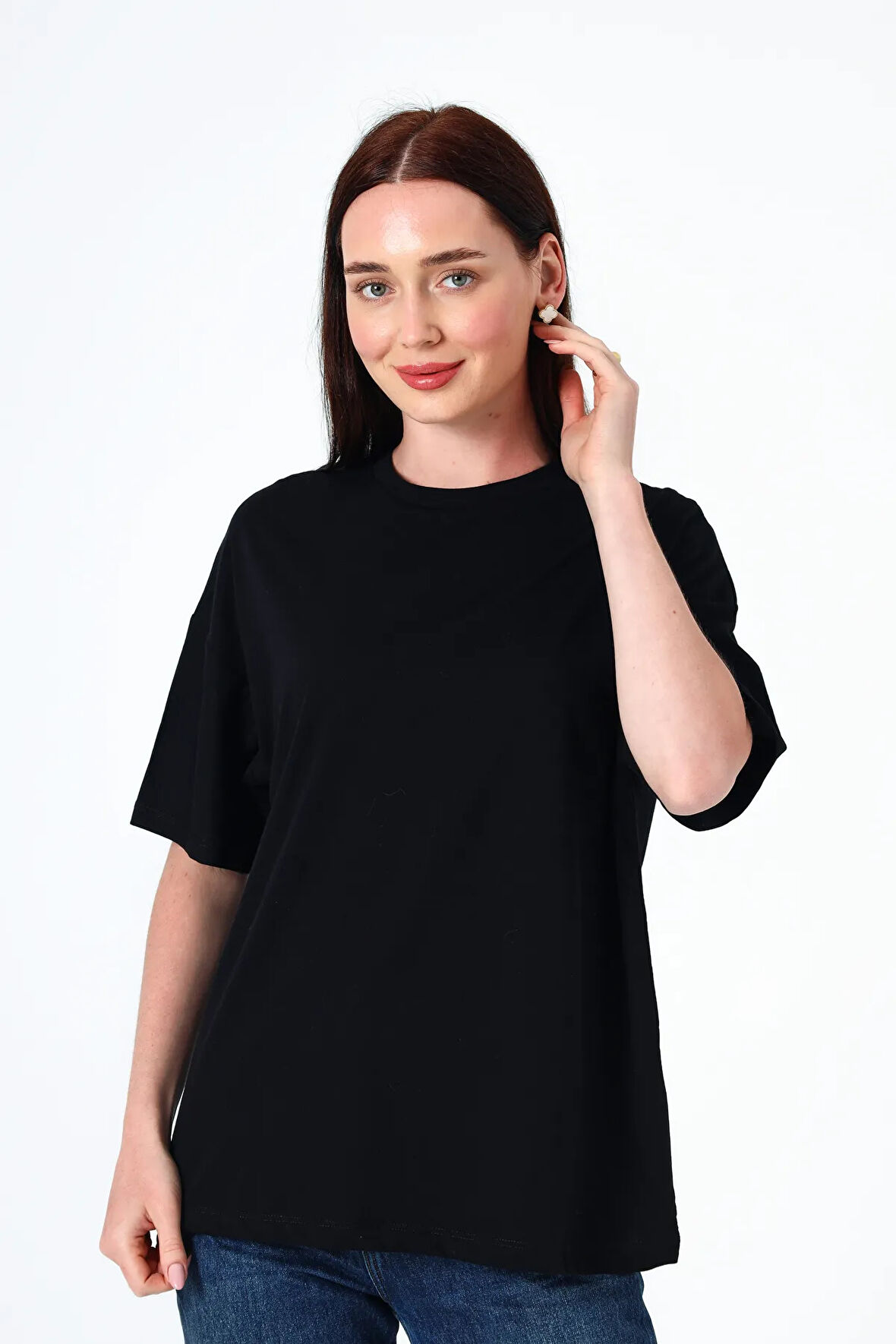 Kadın Basic T-Shirt Kısa Kollu Oversize Pamuklu T-Shirt