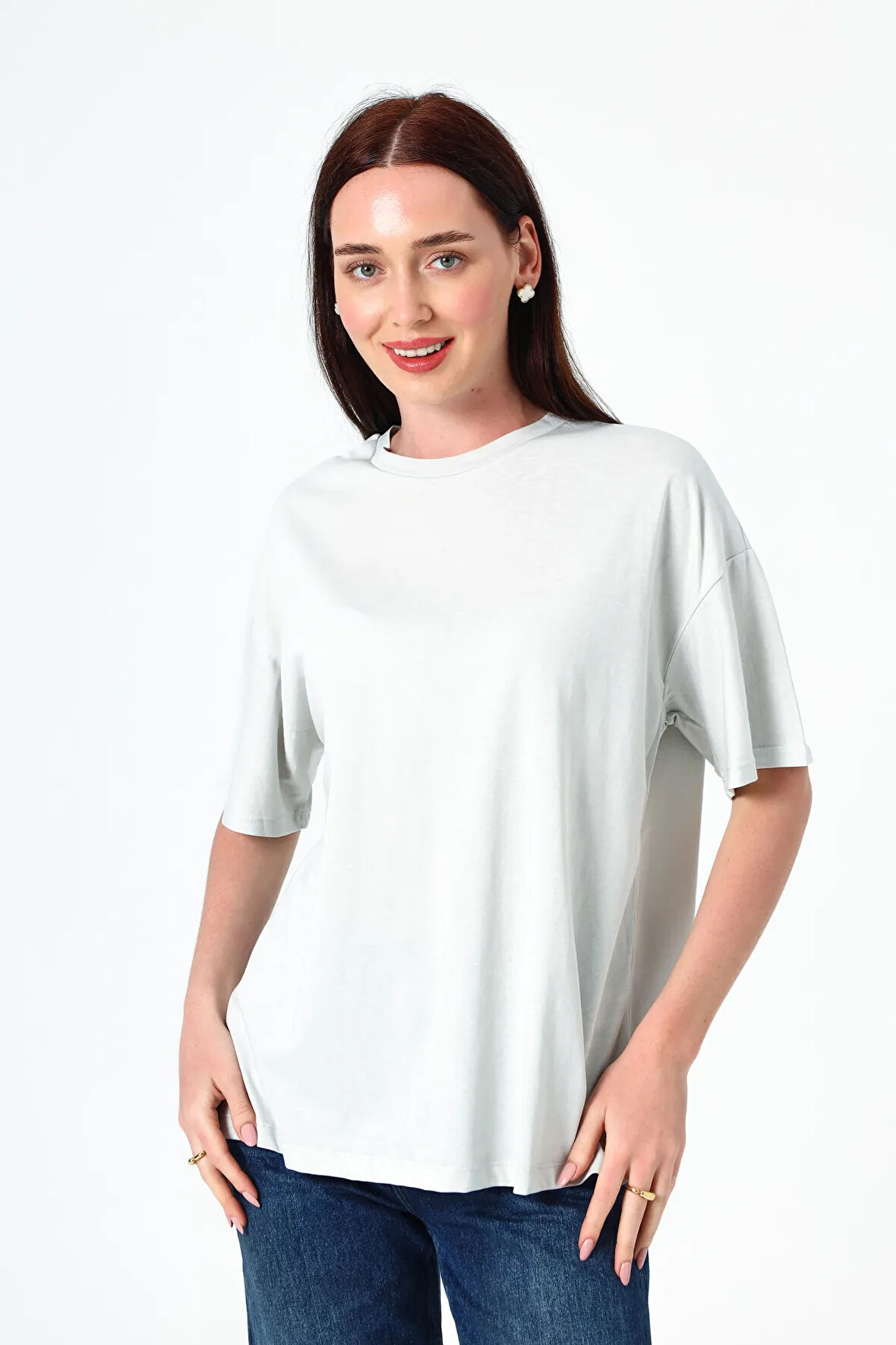 Kadın Basic T-Shirt Kısa Kollu Oversize Pamuklu T-Shirt