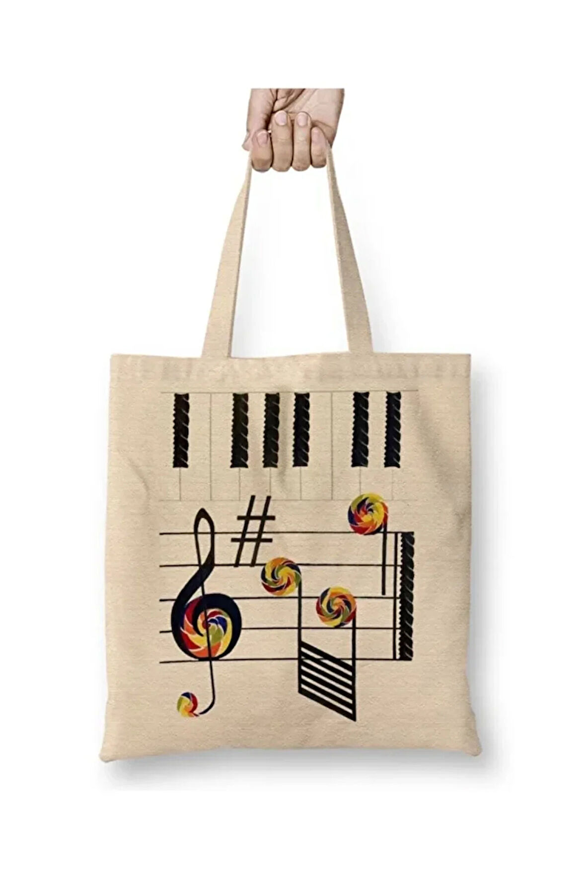 Piano Piyano Müzik Notaları Bez Çanta Uzun Saplı Alışveriş Çantası Plaj Çantası