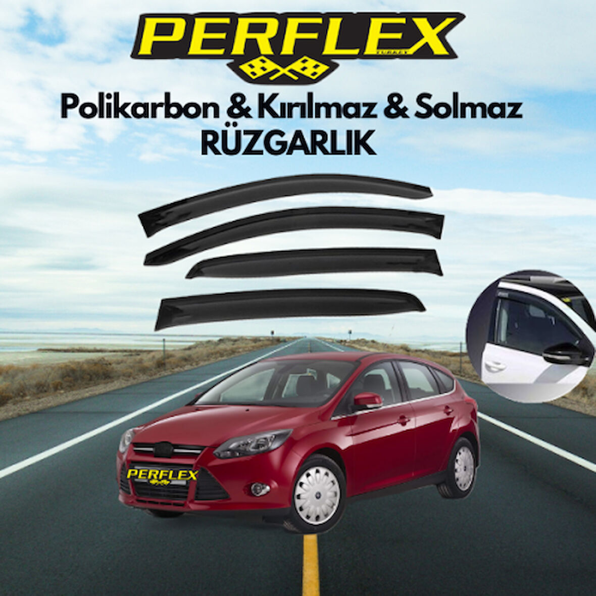 Perflex Polikarbon Kırılmaz Rüzgarlık V2 Mugen Fiat Linea Mugen Ford Focus 3 2011-2018 