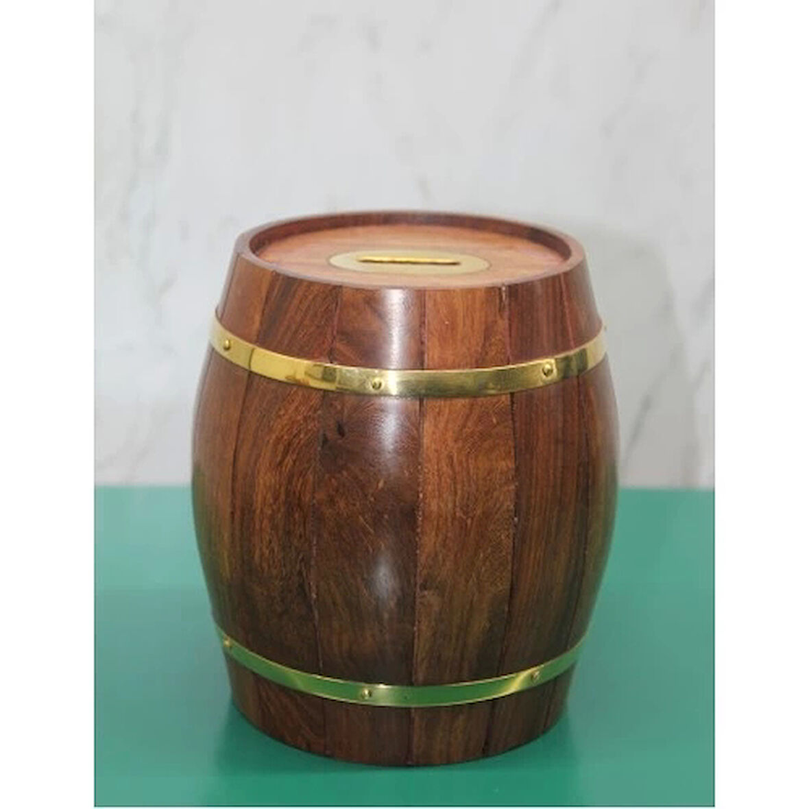 Pirinç Ahşap Fıçı Kumbara
