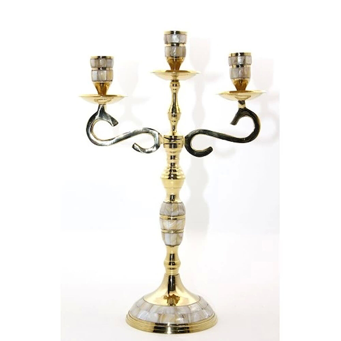 Pirinç Sedefli 3'lü Şamdan Model 3