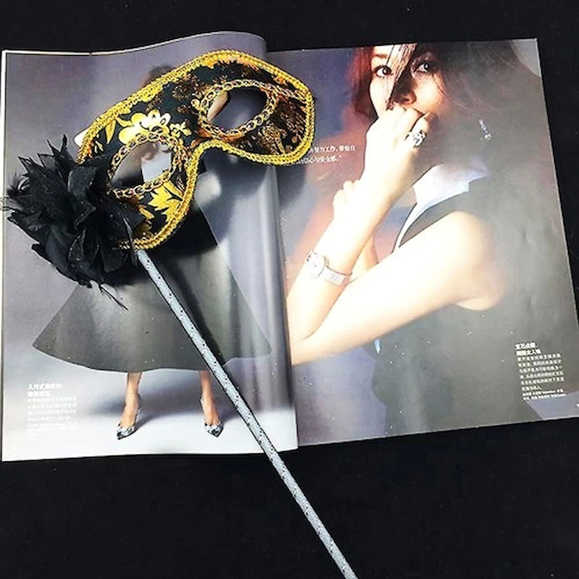 Lüks Taşlı Saplı Balo Maskesi Siyah Renk 