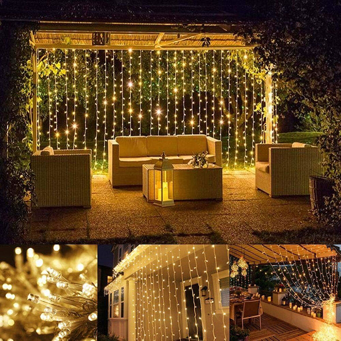 2x2 Perde Led Sarı Işık Plastik Kancalı 