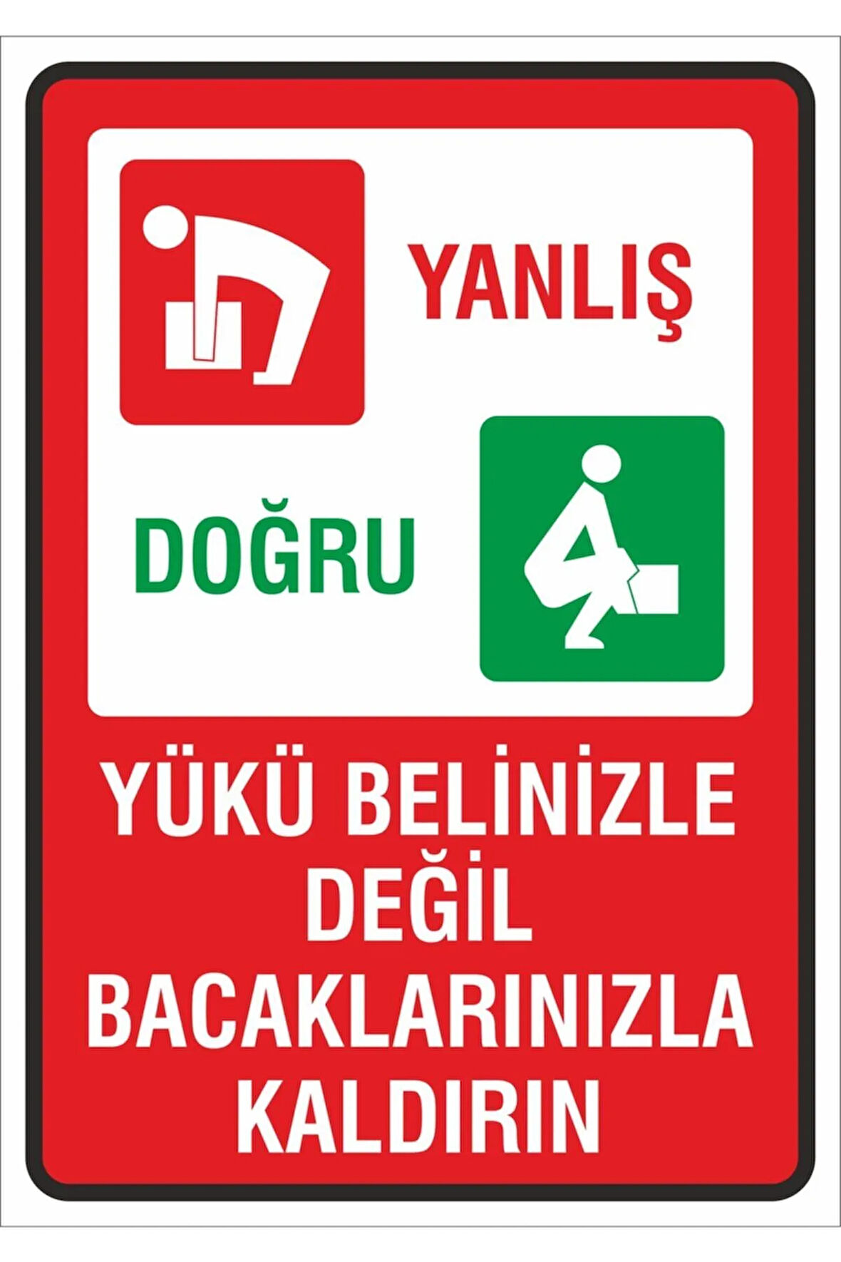 Iş Güvenliği Uyarı Levhası 24x34 Cm. (YÜKÜ BELİNİZLE DEĞİL BACAKLARINIZLA KALDIRIN) (İG034)