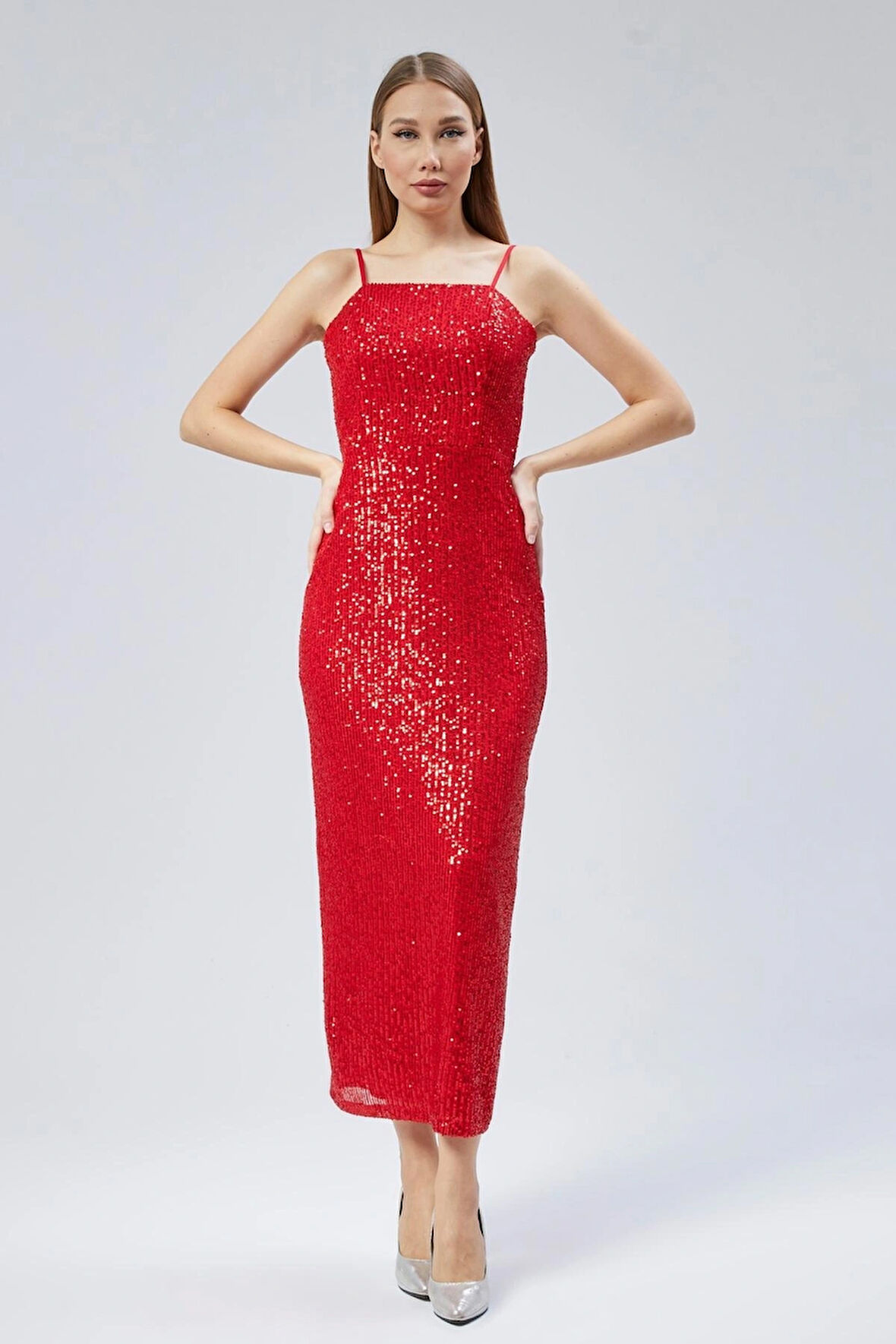  Kadın Abiye Ve Mezuniyet Sade Şık Zarif Tasarım Payet Askılı Abiye Elbise