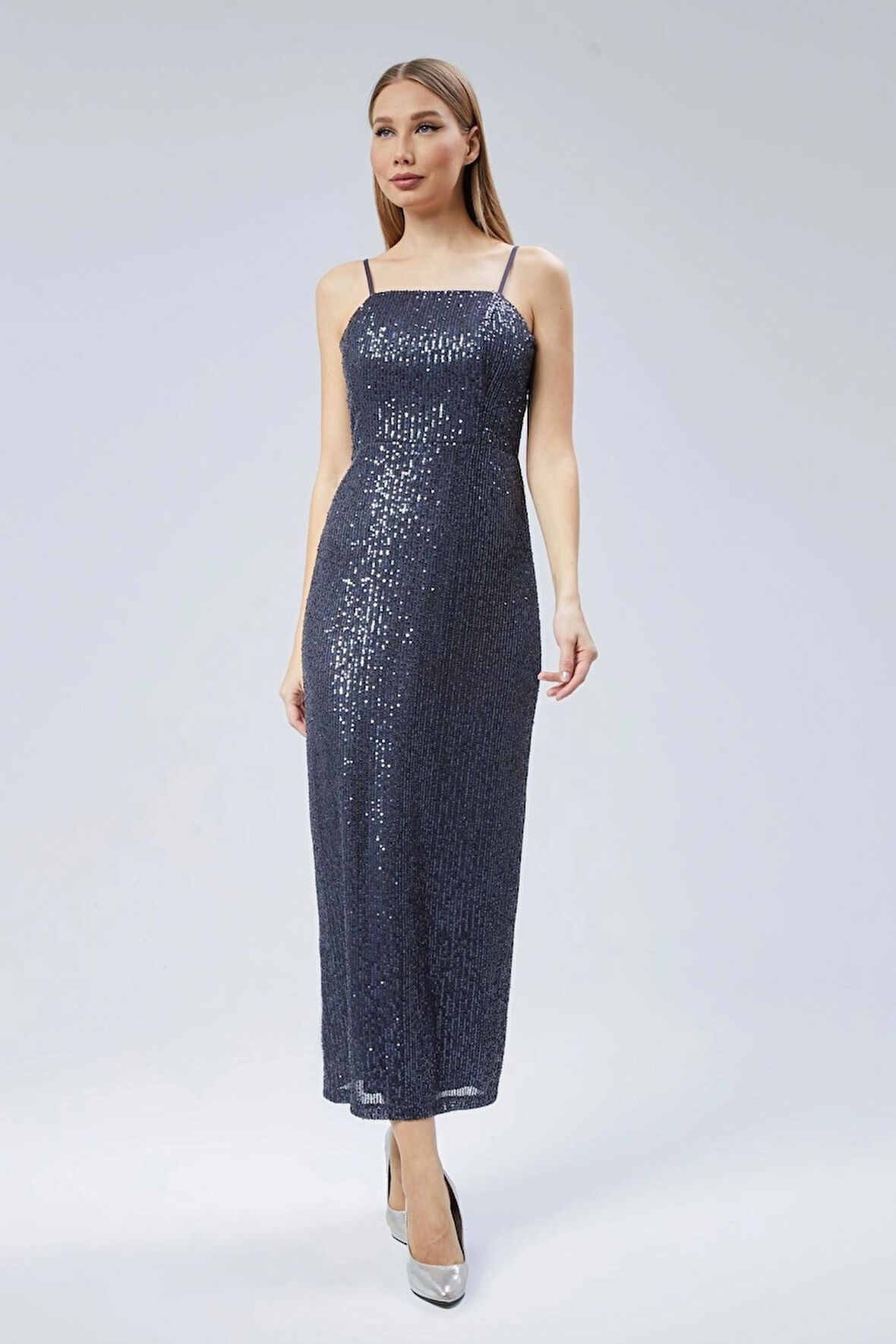  Kadın Abiye Ve Mezuniyet Sade Şık Zarif Tasarım Payet Askılı Abiye Elbise