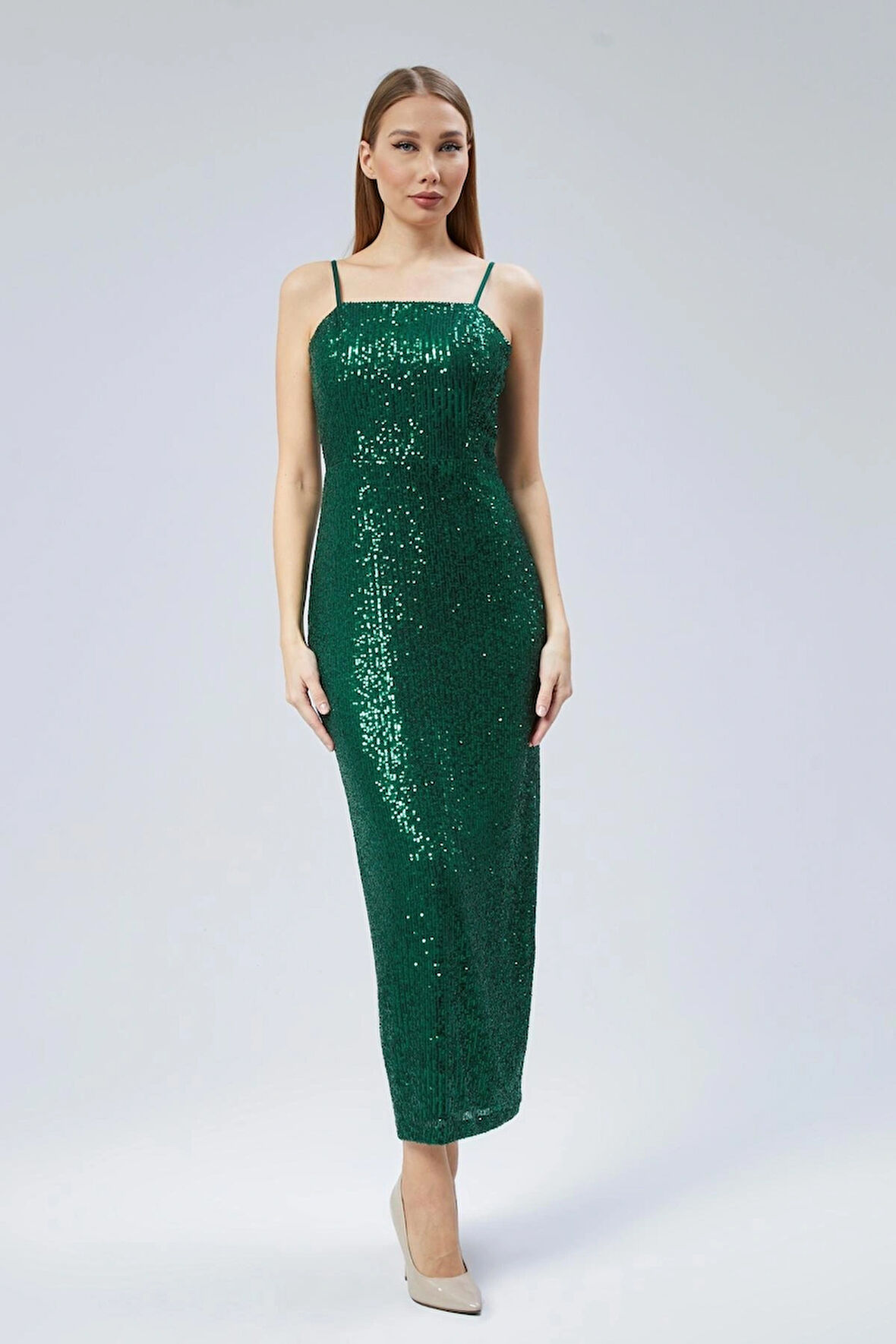  Kadın Abiye Ve Mezuniyet Sade Şık Zarif Tasarım Payet Askılı Abiye Elbise