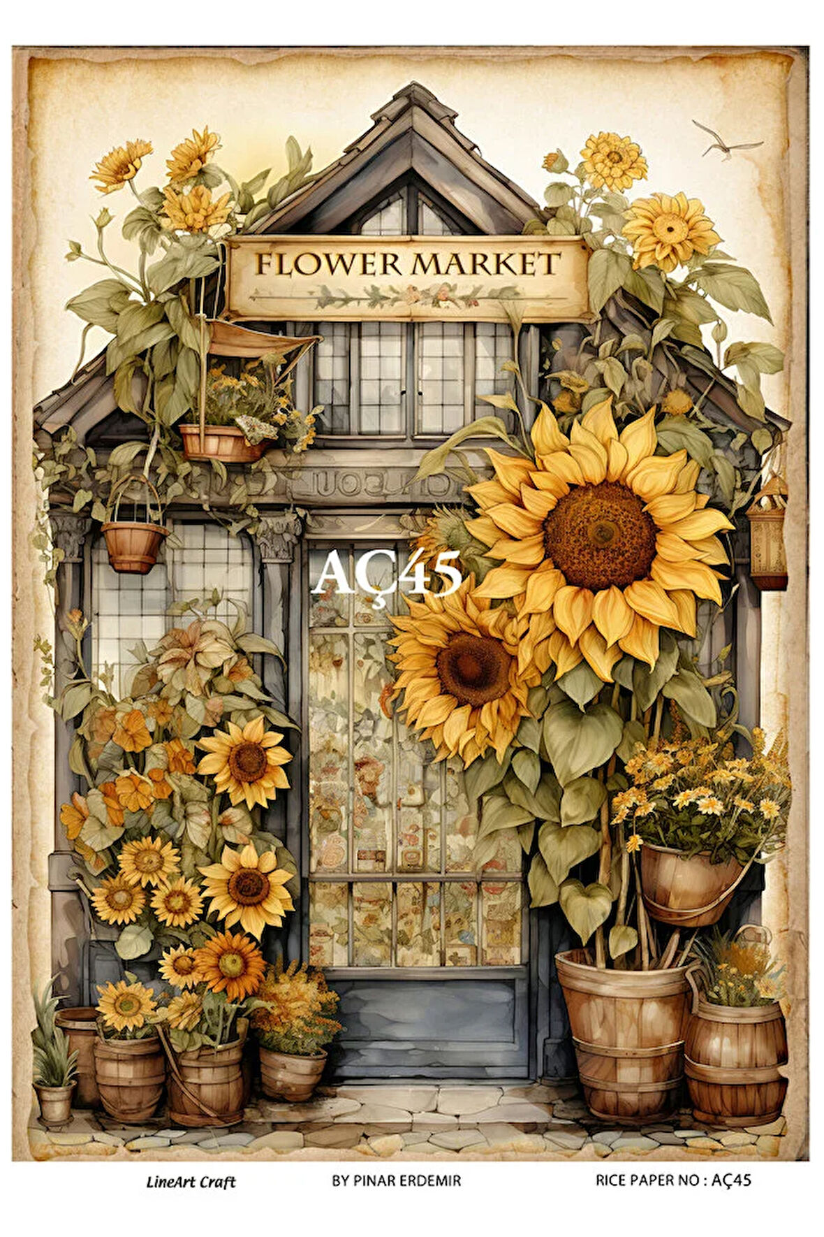 Ayçiçeği Serisi AÇ45 Ayçiçek Deseni 30*42 cm Pirinç Dekopaj