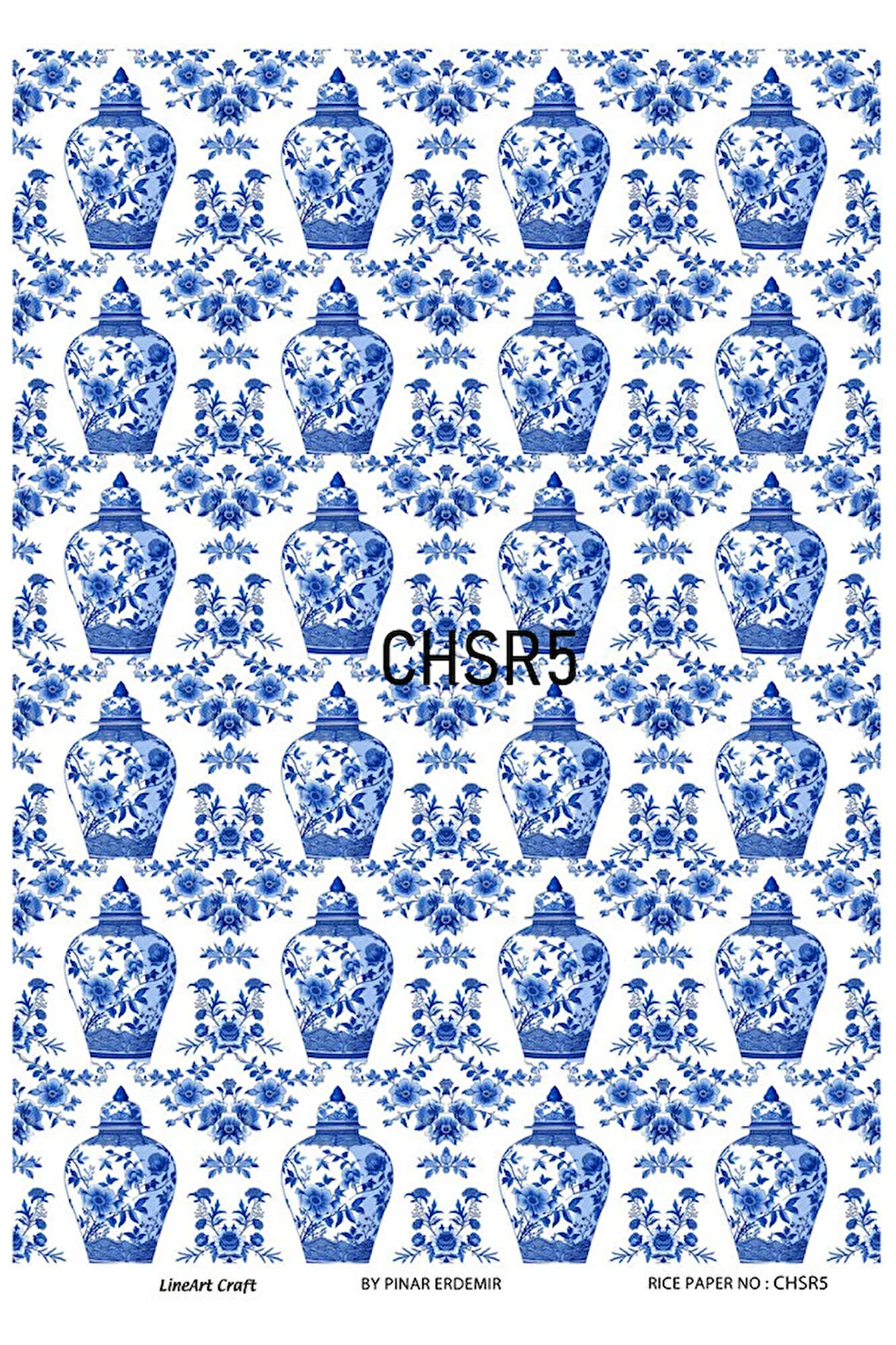 Chino Serisi CHSR5 Mavi Beyaz, Çoklu Vazo Desenli 30*42 cm Pirinç Dekopaj