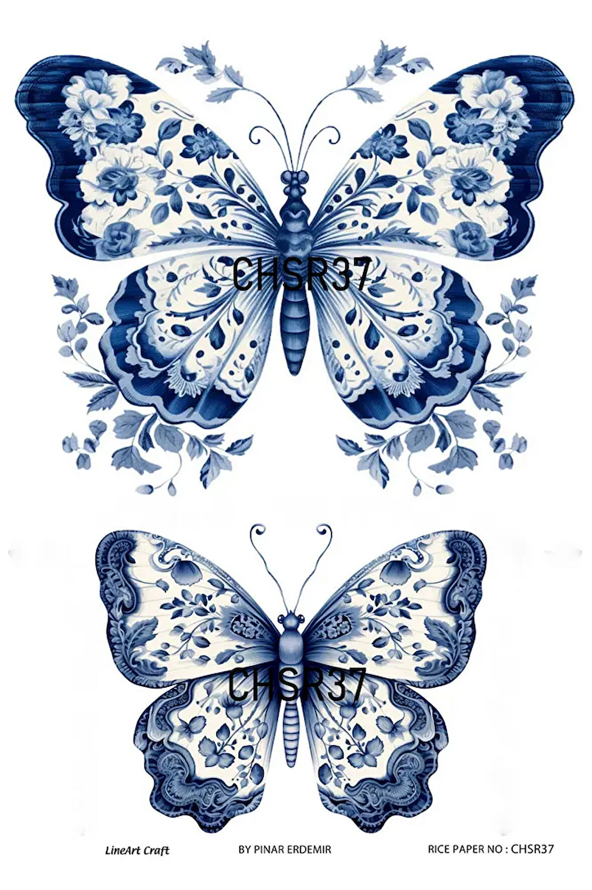 Chino Serisi CHSR37 Mavi Beyaz, Kelebek Desenli 30*42 cm Pirinç Dekopaj