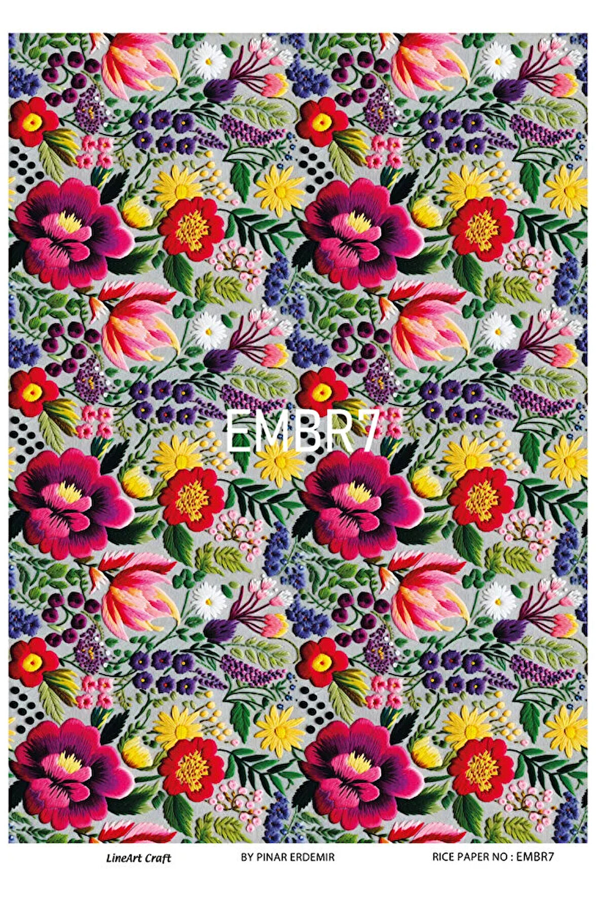 Emroidery Serisi EMBR7 Renkli, Çiçek, Nakış Desenli 30*42 cm Pirinç Dekopaj
