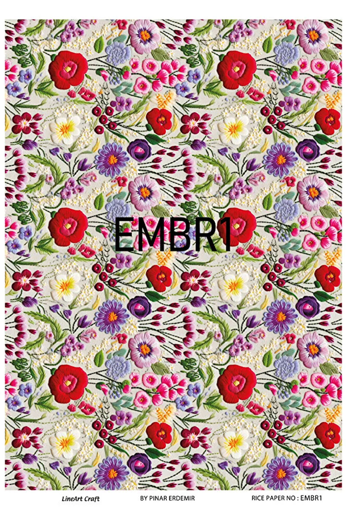 Emroidery Serisi EMBR1 Renkli, Çiçek, Nakış Desenli 30*42 cm Pirinç Dekopaj
