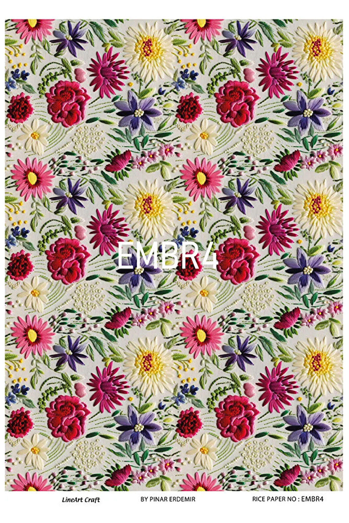 Emroidery Serisi EMBR4 Renkli, Çiçek, Nakış Desenli 30*42 cm Pirinç Dekopaj