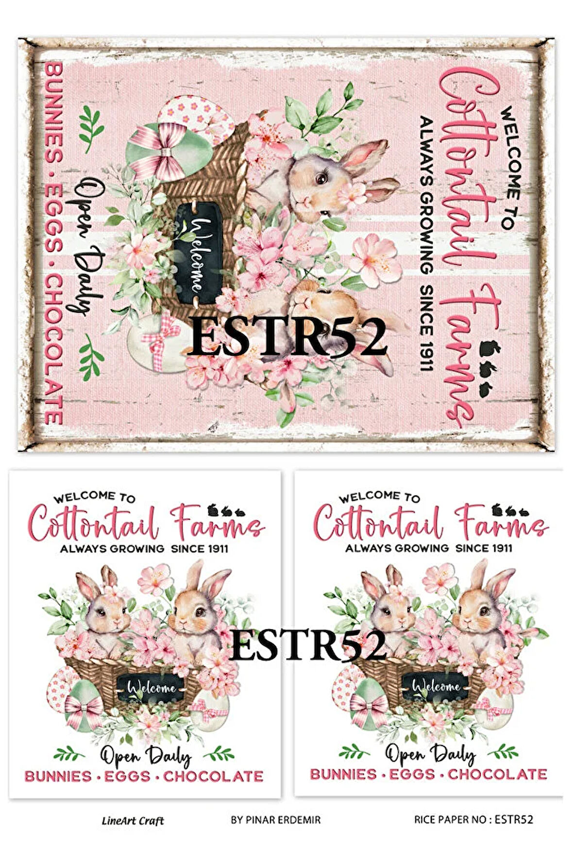 Easter Serisi ESTR52 Easter, Paskalya, Tavşan Desenli 30*42 cm Pirinç Dekopaj