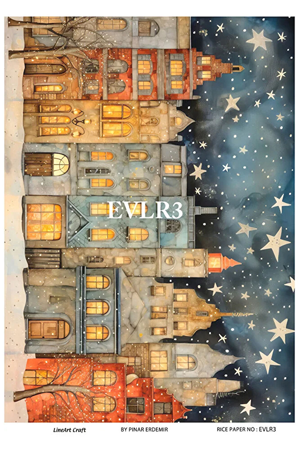 Evler Serisi Evler3 Renkli, Ev Desen Pirinç Dekopaj 30x42