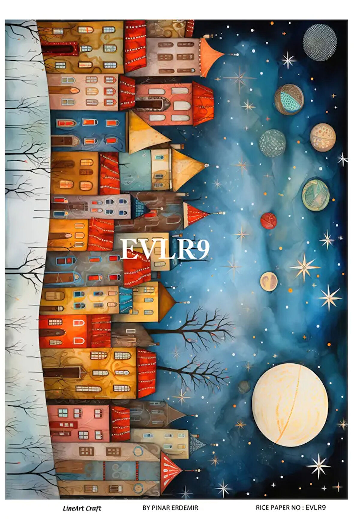 Evler Serisi Evler9 Renkli, Ev Desen Pirinç Dekopaj 30x42