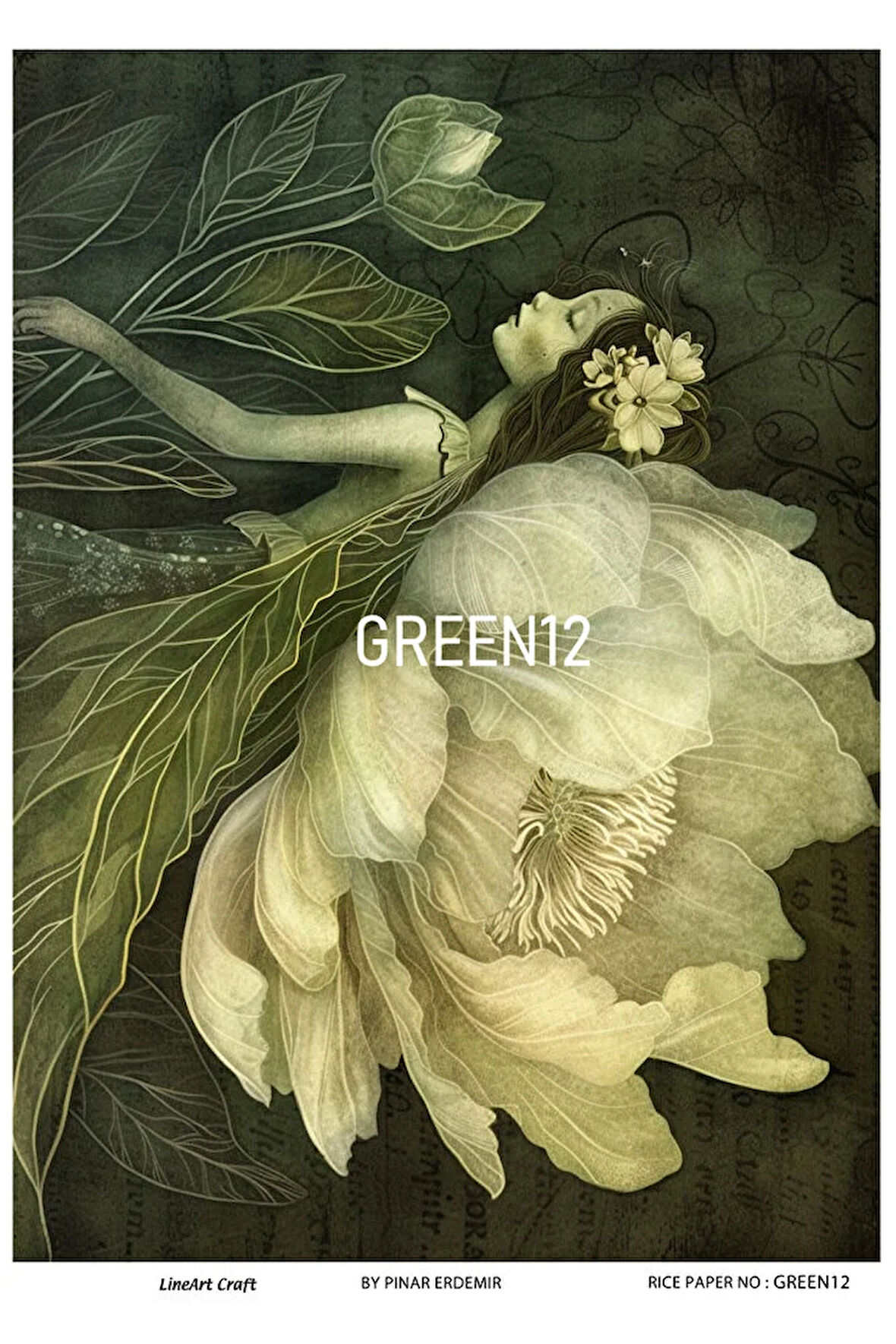 Green Serisi GREEN12 Yeşil, Melek, Çiçek Desenli 30*42 cm Pirinç Dekopaj