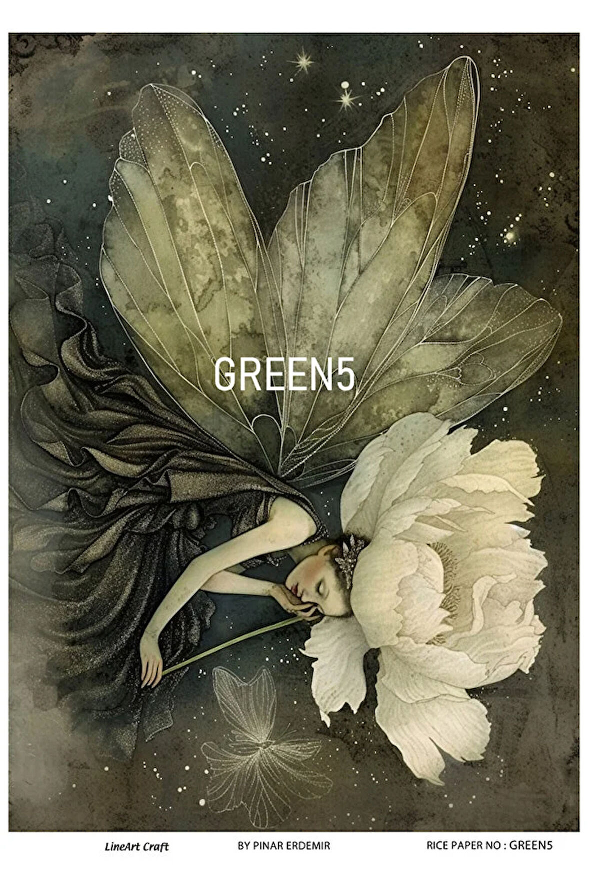 Green Serisi GREEN5 Yeşil, Melek, Çiçek Desenli 30*42 cm Pirinç Dekopaj